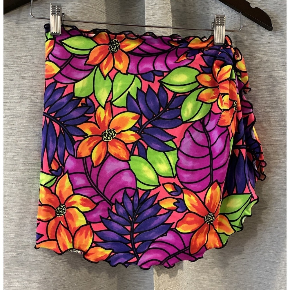 VTG 80s 90s Take Cover Wrap Swim Tie Waist Skirt Cover Up OS  Abstract Beach